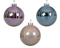 Kerstbal Glas Glitterbolletjes Ø8cm Assorti 1st