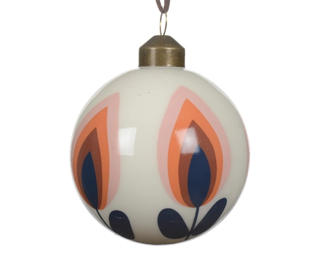 Kerstbal Glas Retro Ø8cm Wol Wit 1st