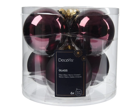 Kerstballen Glas Ø8cm Dark Mauve 6st