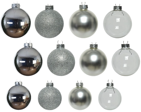 Kerstballen Glas Mix Zilver 42st