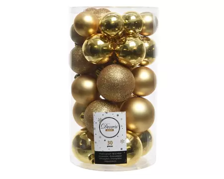 Kerstballen Mix Plastic Goud 30st