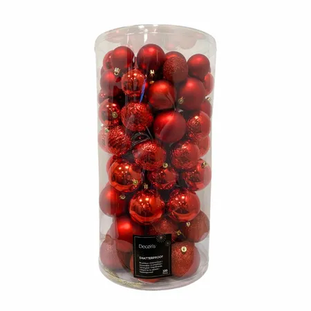 Kerstballen Mix Plastic Kerst Rood 100st