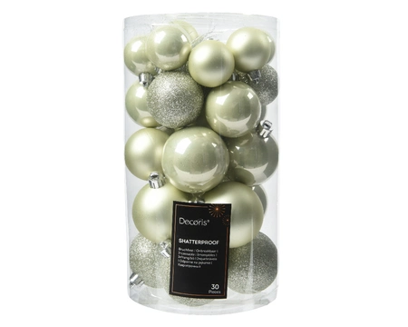 Kerstballen Mix Plastic Rozemarijn Wit Mint 30st