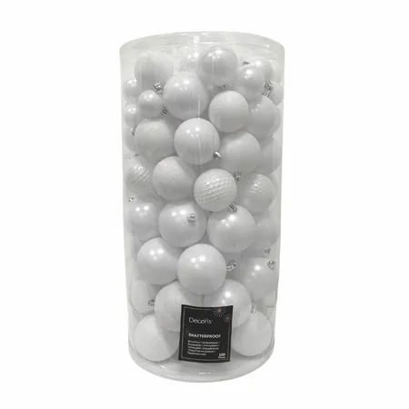 Kerstballen Mix Plastic Winter Wit 100st