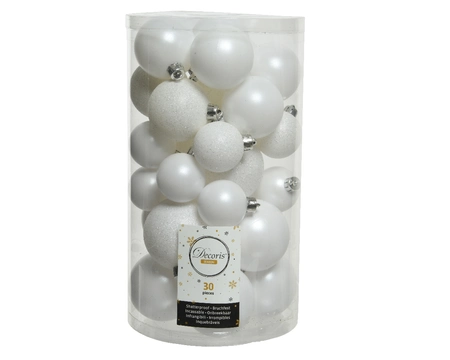 Kerstballen Mix Plastic Wit 30st