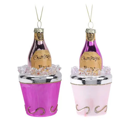 Kerstornament Champagnekoeler met Fles Roze Assorti 1st