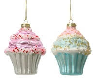 Kerstornament Cupcake Roze en Blauw Assorti 1st